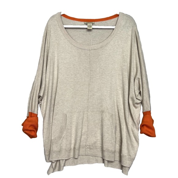 Vertical Design Women’s Dolman Tan/Orange Long Sleeve Sweater Top ~Size Large - Picture 3 of 14